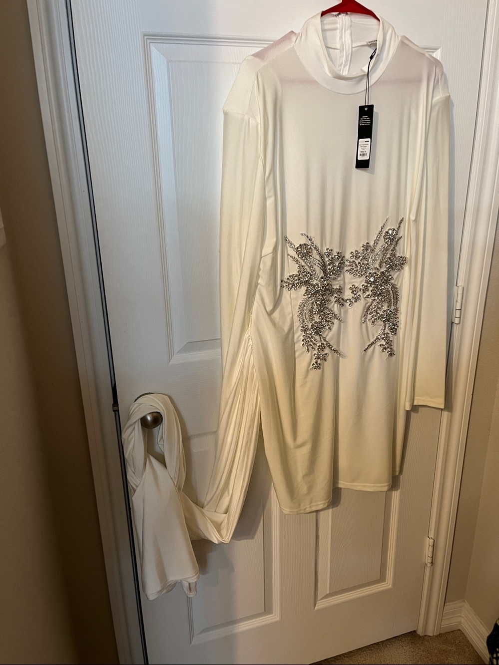 Fashion Nova Cream Mini Dress with Silver Embellished Front - Picture 5 of 5
